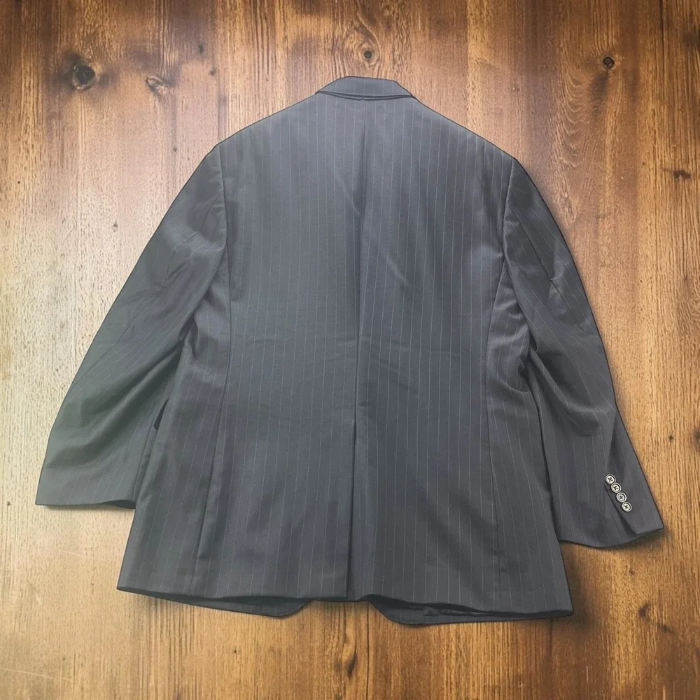 Jos A Bank Signature Gold 43L 36x34 Blue Navy Pinstripe Wool Suit Pleated Cuffed